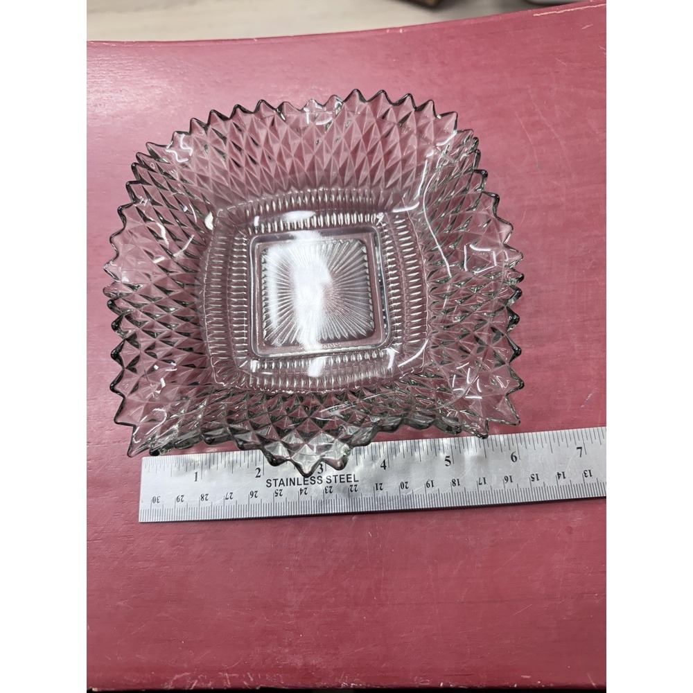 Indiana Glass Smoke Glass Diamond Point Ruffled Sawtooth Edge Candy Trinket Dish